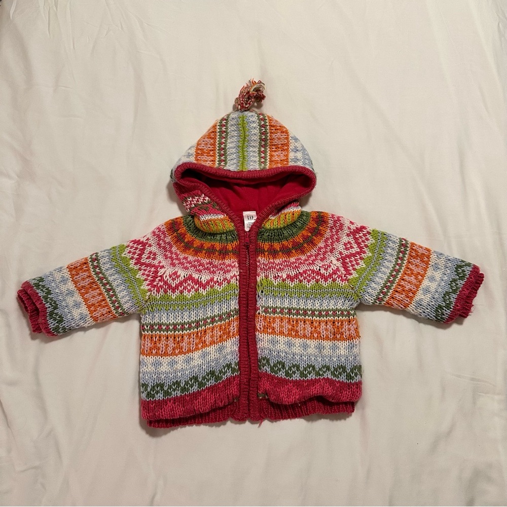 Baby Gap Colorful Knit Hooded Baby Sweater Size 3-6M